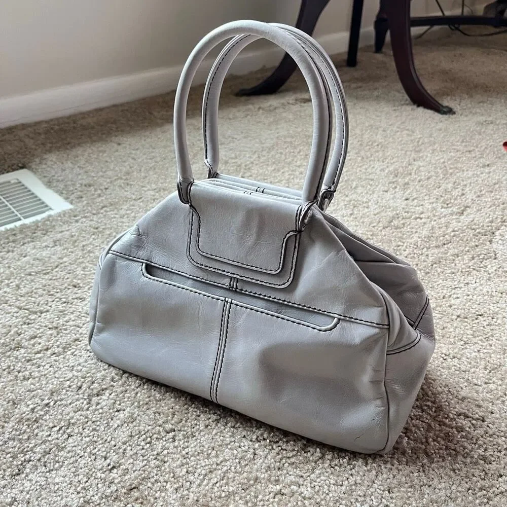 HOBO Sheila Leather Satchel Grey Top Handle Bag Minimal Quiet Luxury - Picture 2 of 16